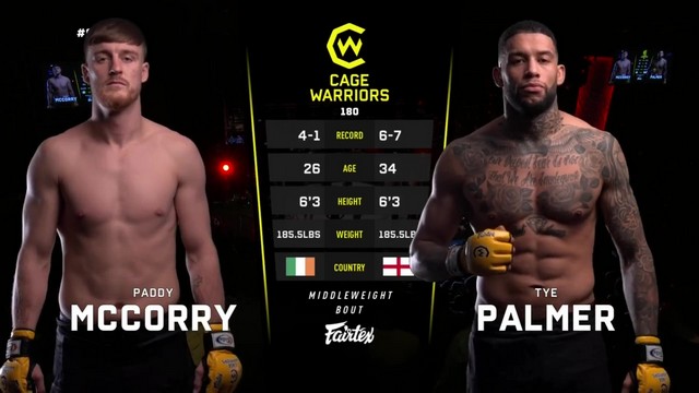 Cage Warriors 180 - Paddy McCorry vs Tye Palmer - November 15, 2024