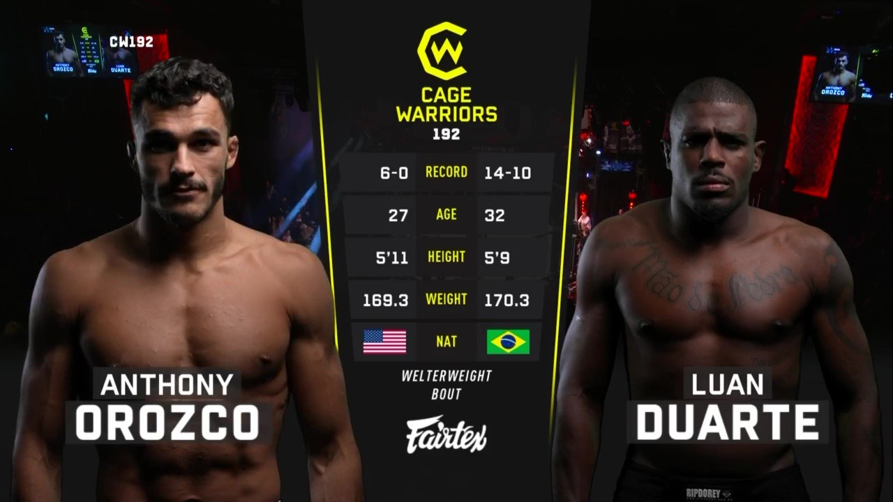 Cage Warriors 192 - Anthony Orozco vs Luan Duarte - July 12, 2025