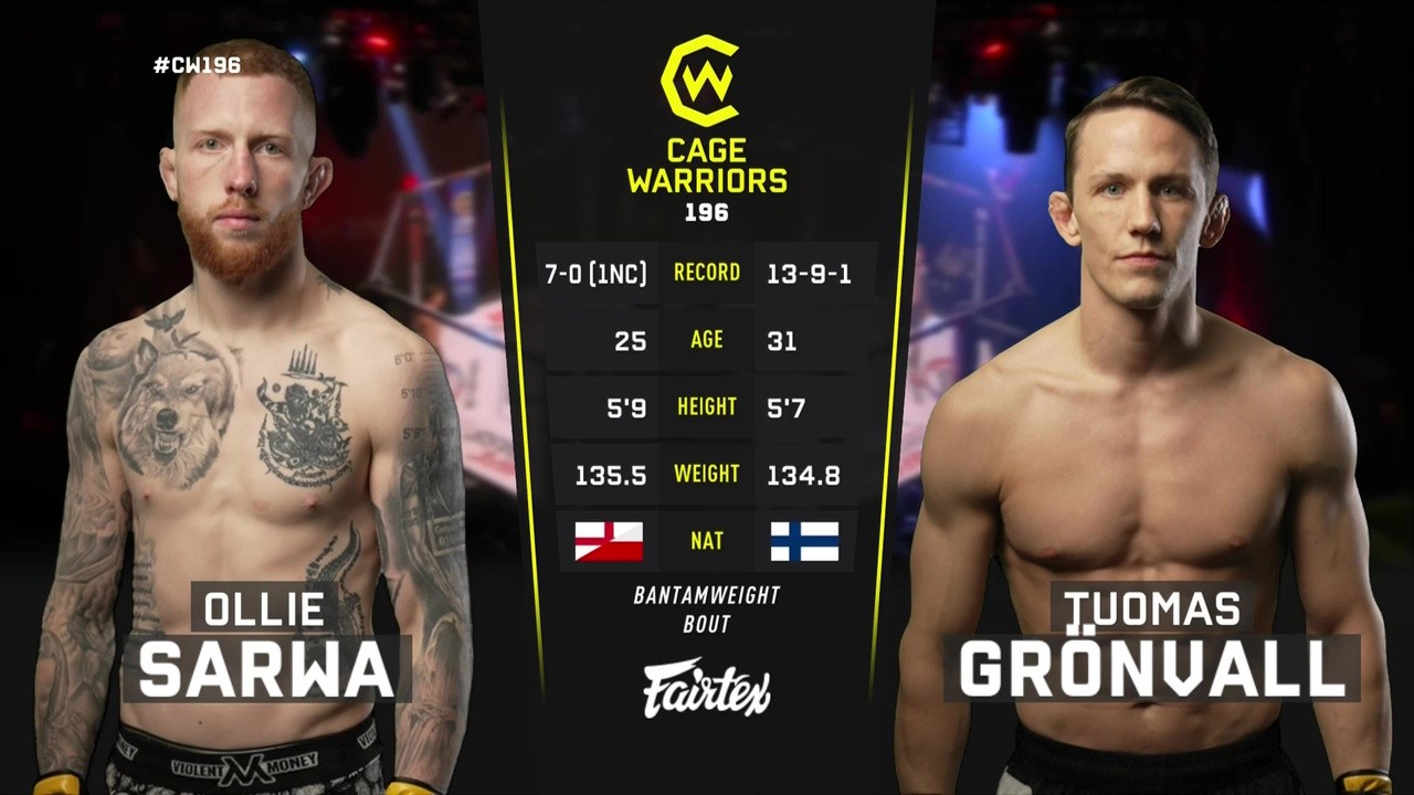 Cage Warriors 196 - Ollie Sarwa vs Tuomas Grönvall - November 15, 2025
