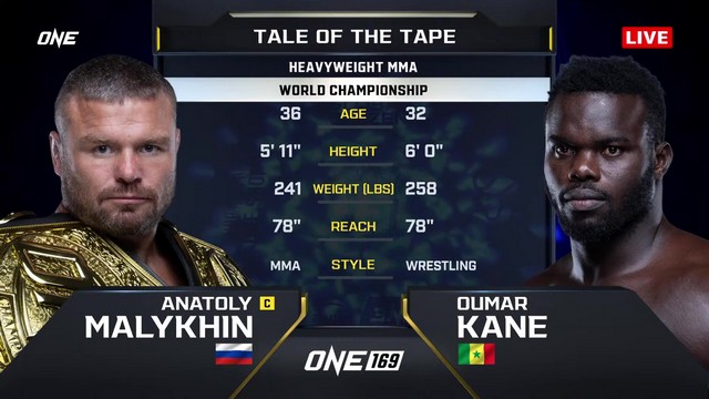 ONE 169 - Oumar Kane vs Anatoly Malykhin - November 8, 2024