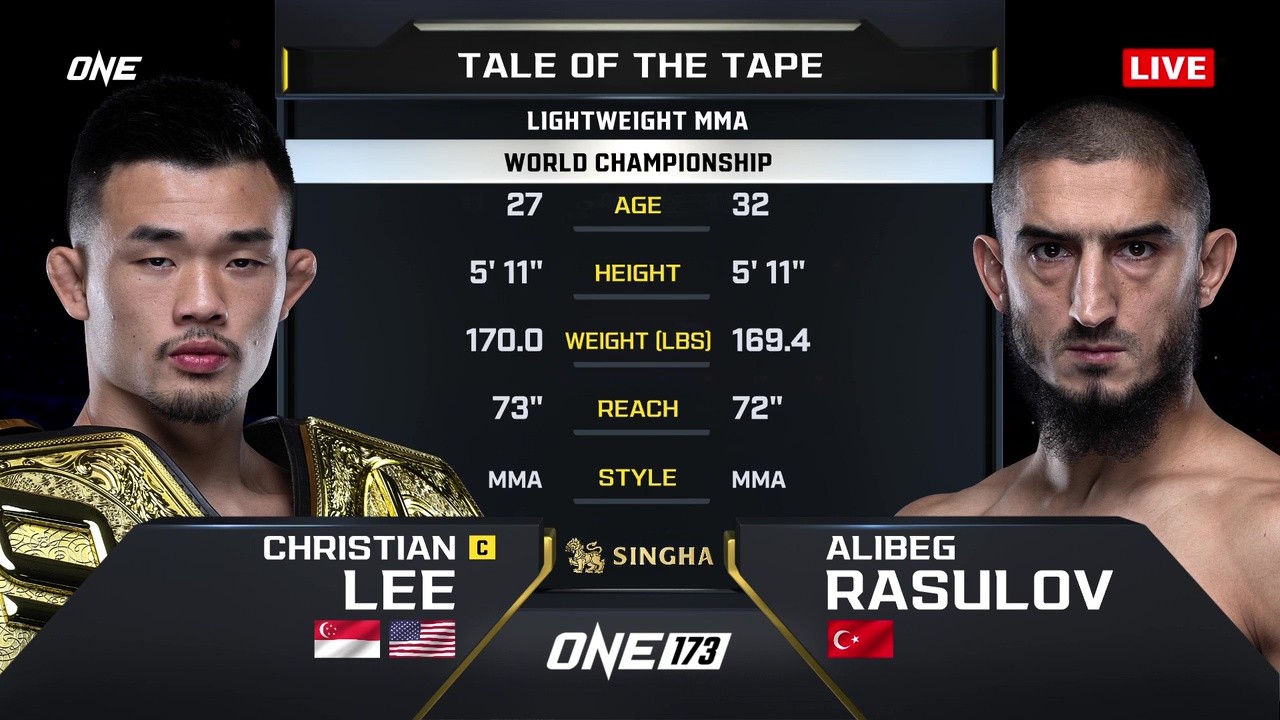 ONE 173 - Christian Lee vs Alibeg Rasulov - November 15, 2025