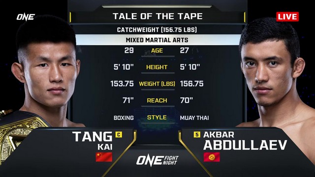 ONE Fight Night 27 - Akbar Abdullaev vs Kai Tang - January 10, 2025