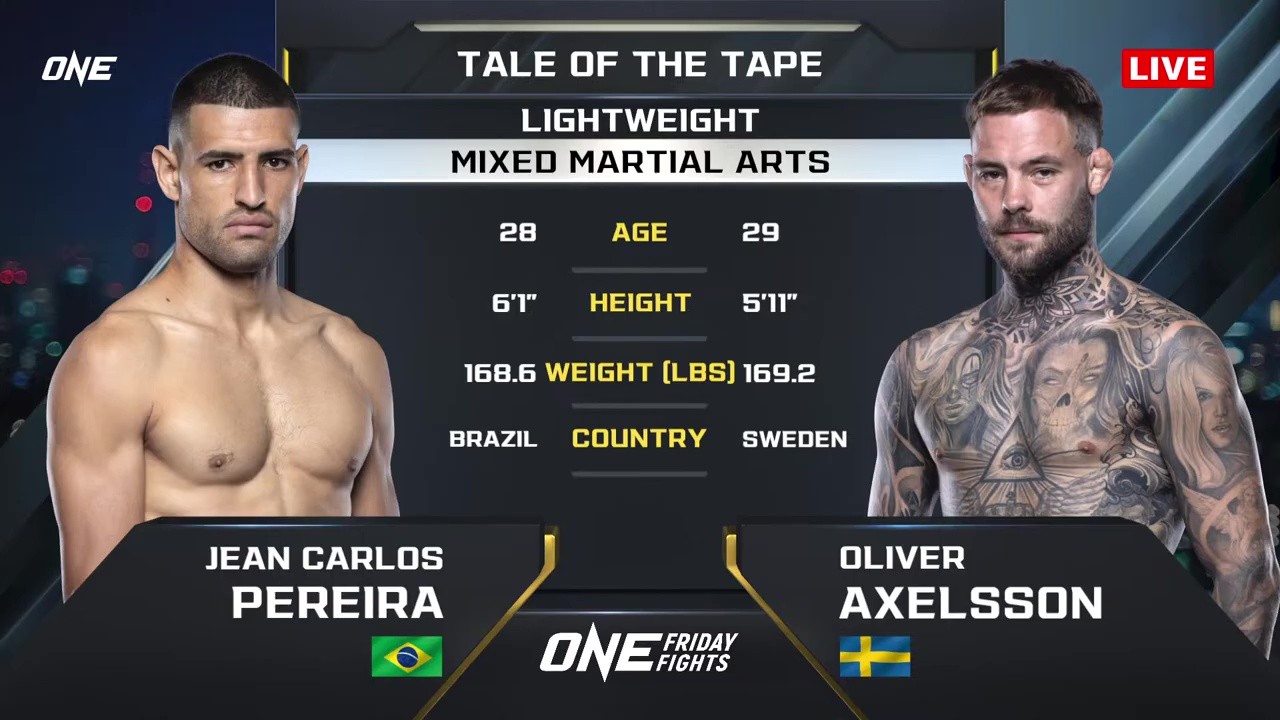 ONE Friday Fights 132 - Oliver Axelsson vs Jean Carlos Pereira - November 7, 2025
