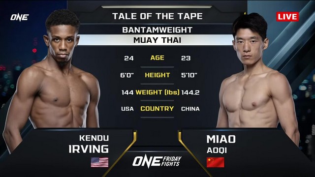 ONE Friday Fights 87 - Kendu Irving vs Aoqi Miao - November 15, 2024