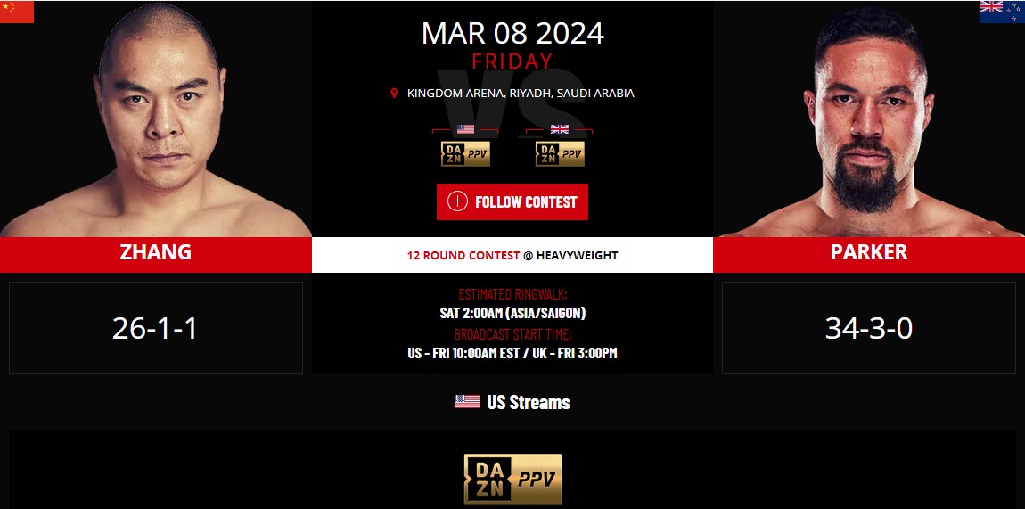 Boxing - Zhilei Zhang vs Joseph Parker - March 08, 2024