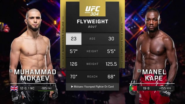 UFC 304 - Muhammad Mokaev vs Manel Kape - July 27, 2024