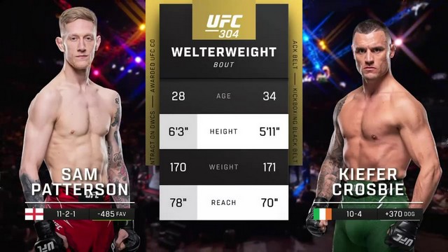 UFC 304 - Sam Patterson vs Kiefer Crosbie - July 27, 2024