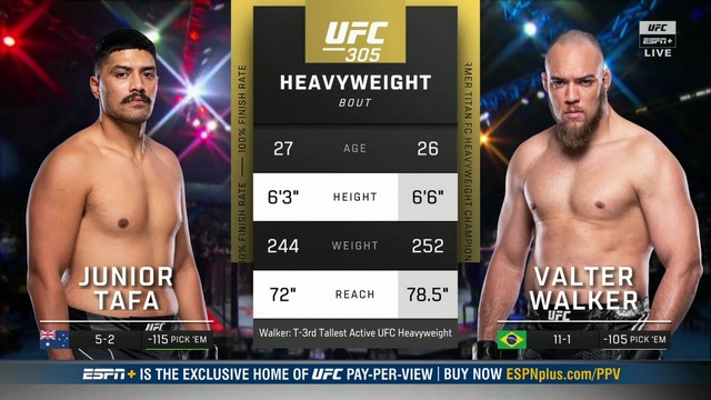 UFC 305 - Junior Tafa vs Valter Walker - August 17, 2024