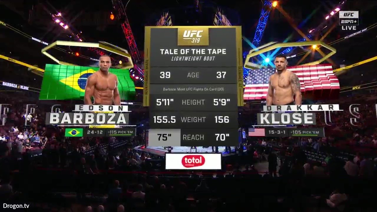 UFC 319 - Edson Barboza vs Drakkar Klose - August 16, 2025