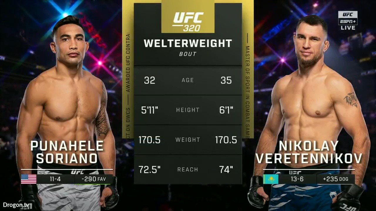 UFC 320 - Punahele Soriano vs Nikolay Veretennikov - October 4, 2025