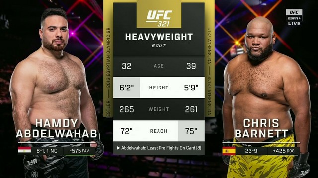 UFC 321 - Hamdy Abdelwahab vs Chris Barnett - October 25, 2025