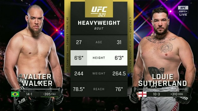 UFC 321 - Valter Walker vs Louie Sutherland - October 25, 2025