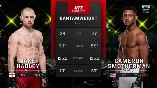 UFC Fight Night - Jake Hadley vs Cameron Smotherman - October 19, 2024