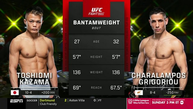 UFC Fight Night - Toshiomi Kazama vs Charalampos Grigoriou - August 10, 2024