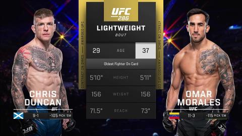 UFC 286 - Chris Duncan vs Omar Morales - Mar 18, 2023