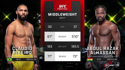 UFC Fight Night 217 - Claudio Ribeiro vs Abdul Razak Alhassan - Jan 14, 2023