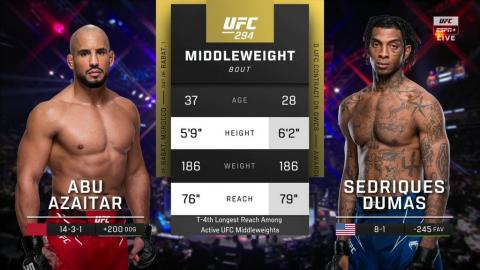 UFC 294 - Abu Azaitar vs Sedriques Dumas - 21 October, 2023