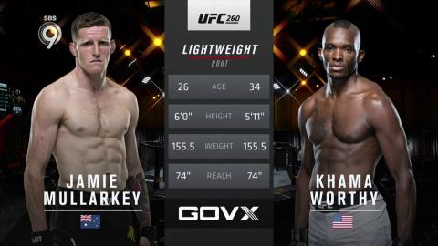 UFC 260 - Jamie Mullarkey vs Khama Worthy - Mar 27, 2021