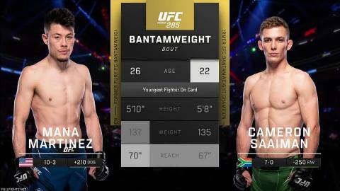 UFC 285 - Mana Martinez vs Cameron Saaiman - Mar 05, 2023