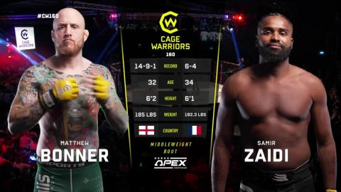 Cage Warriors 160 - Matthew Bonner vs Samir Zaidi - September 28, 2023